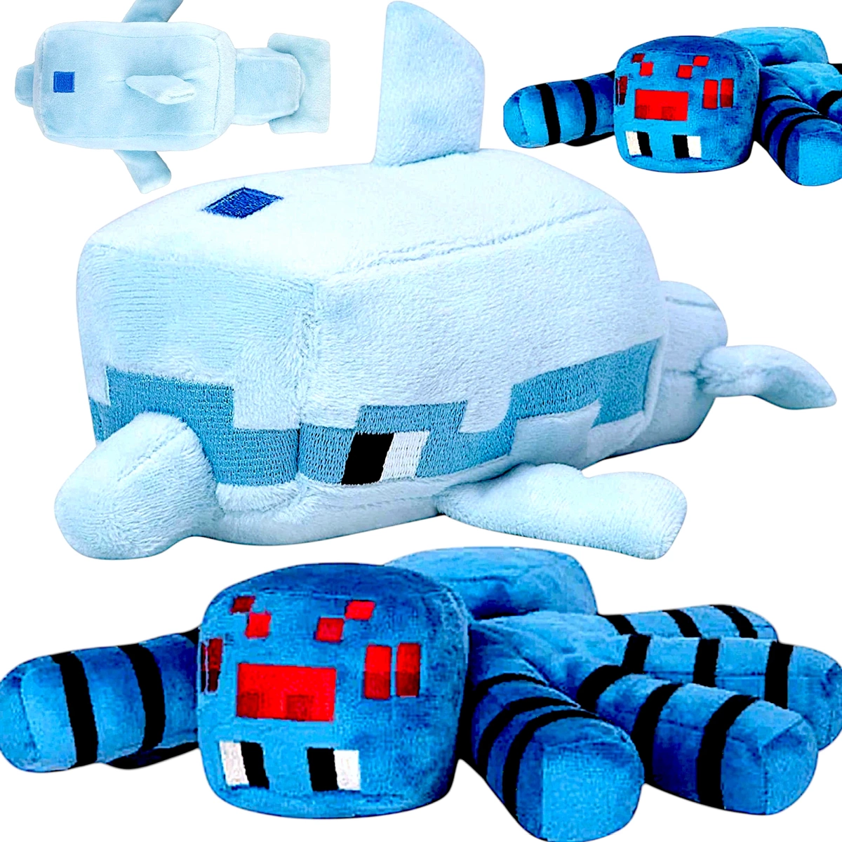 MINECRAFT - ZESTAW PLUSZOWYCH MASKOTEK 2w1 DELFIN PAJĄK JASKINIOWY